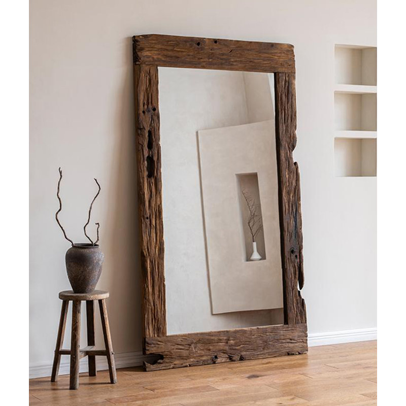 Rustic Wabi-Sabi Reclaimed Pine Full-Length Mirror – Irregular Solid Wood Wall-Leaning Mirror, 82.68" x 39.37"
