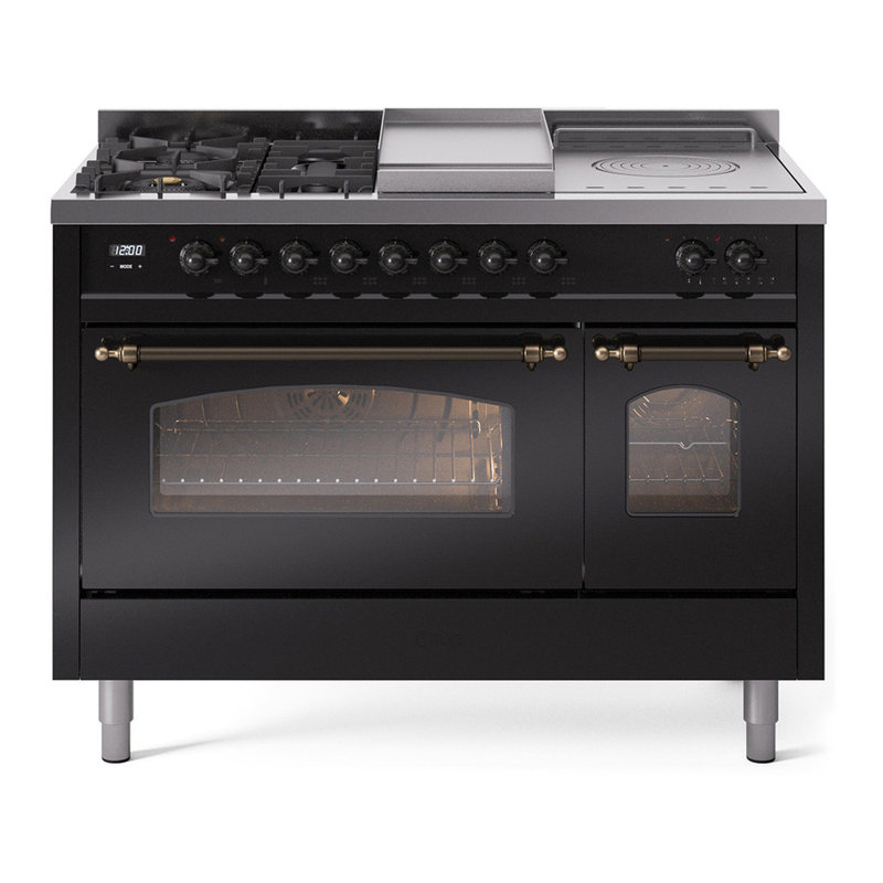 ILVE Nostalgie II 48 Dual Fuel Range, Glossy Black/Bronze, Natural Gas