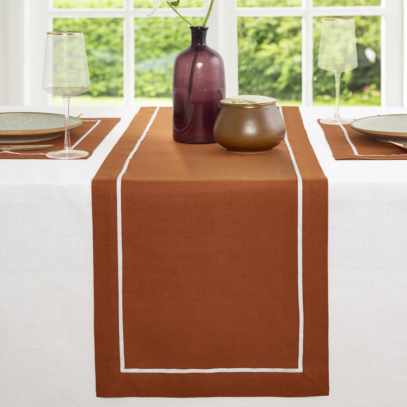 100% Pure Linen Table Runner -kensington, 48" x 14", Cinnamon