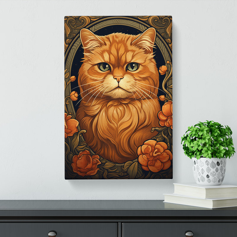 Cat Nouveau - Wrapped Canvas Print, 60cm H x 40cm W x 3cm D