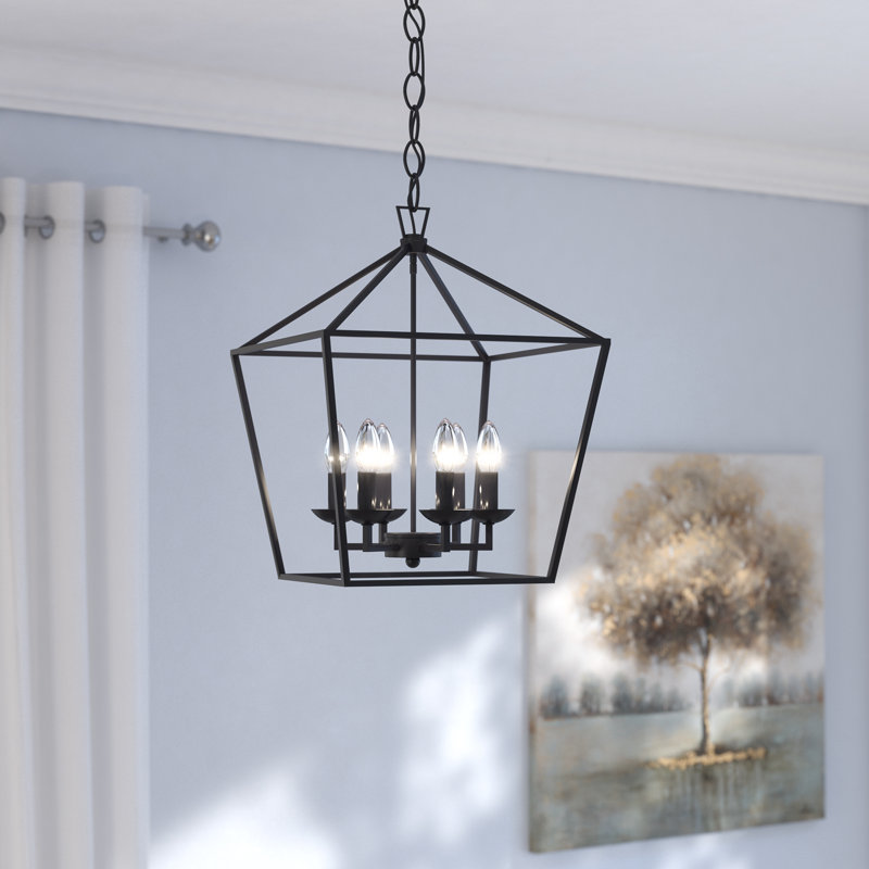 Gunn 6-Light Dimmable Lantern Geometric Chandelier, Rubbed Oil Bronze