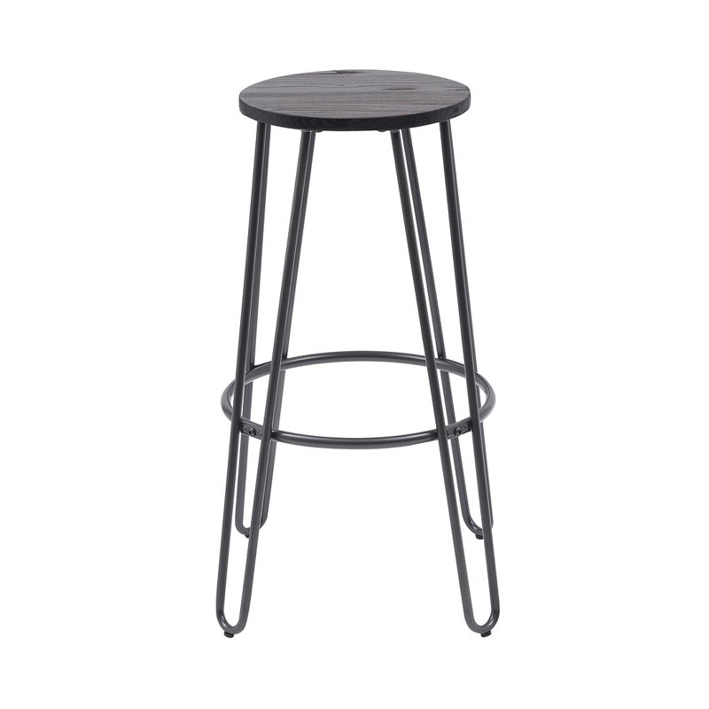 Rustic Elm Wood Counter Bar Stool, Metal Frame, Set of 2