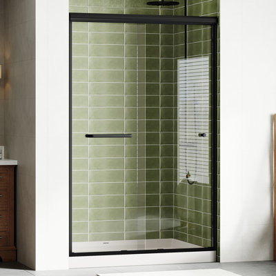 48" x 72" Semi-Frameless Walk-In Shower Door, Black Tempered Glass, Modern Bathroom Glass Shower Door for Walk-In Shower Installation