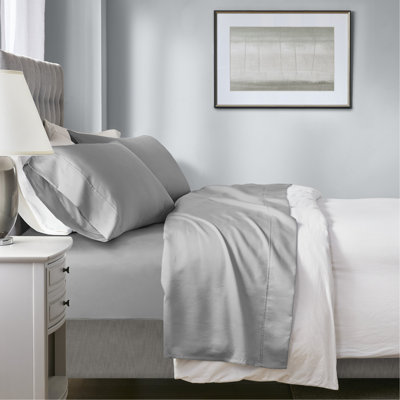 Drap-housse gris 4 pièces, mélange de coton à contexture de 1000 fils, traitement intelligent contre la température, évacuation de l'humidité, matelas à poches profondes jusqu'à 18 po, tissage, lavable à la machine, régulation du mélange, ajustement entièrement élastique