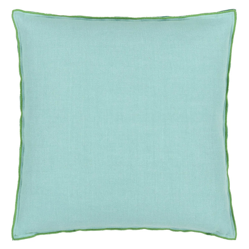 Brera Lino 100% Linen Decorative Pillow, Square 22", Emerald/Capri