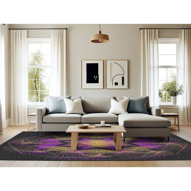 Tapis noir/beige à tisser électrique, Rectangle 6 pi x 9 pi