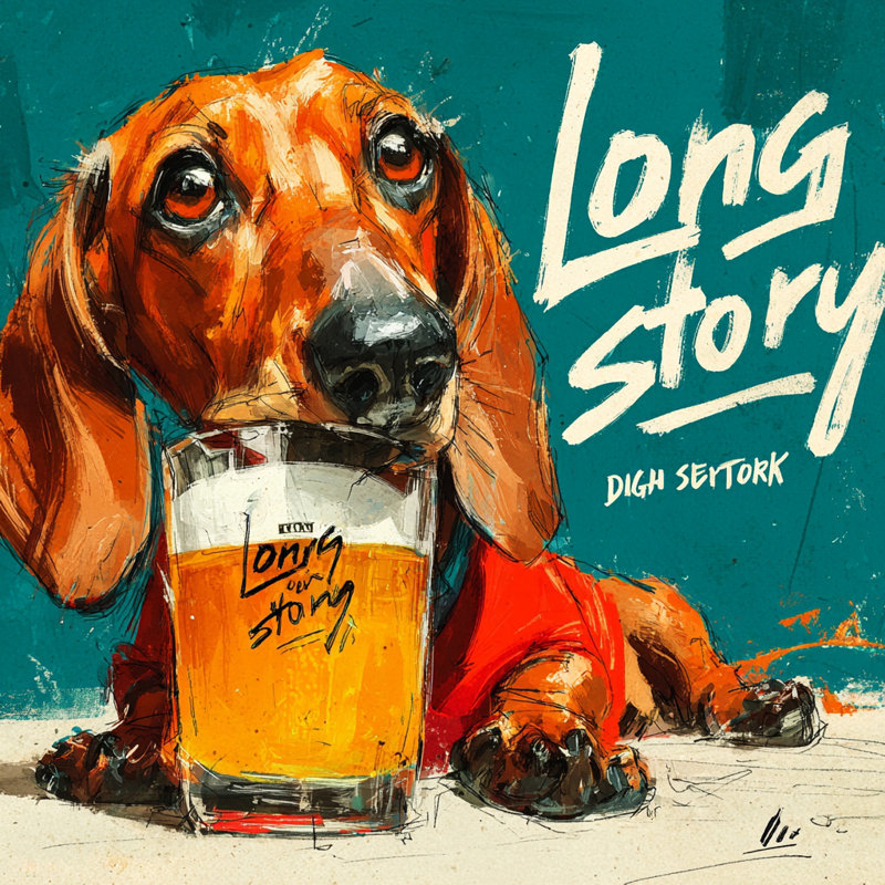 «Long Story Pup», art mural sur toile tendue, L 40 po x H 40 po x P 1,5 po