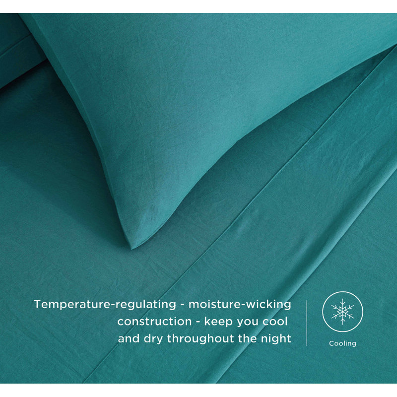 Washed Microfiber Bedding Microfiber Sheet Set, Cal.King Sheet Set + Fitted Sheet + 2 Pillowcases, Teal