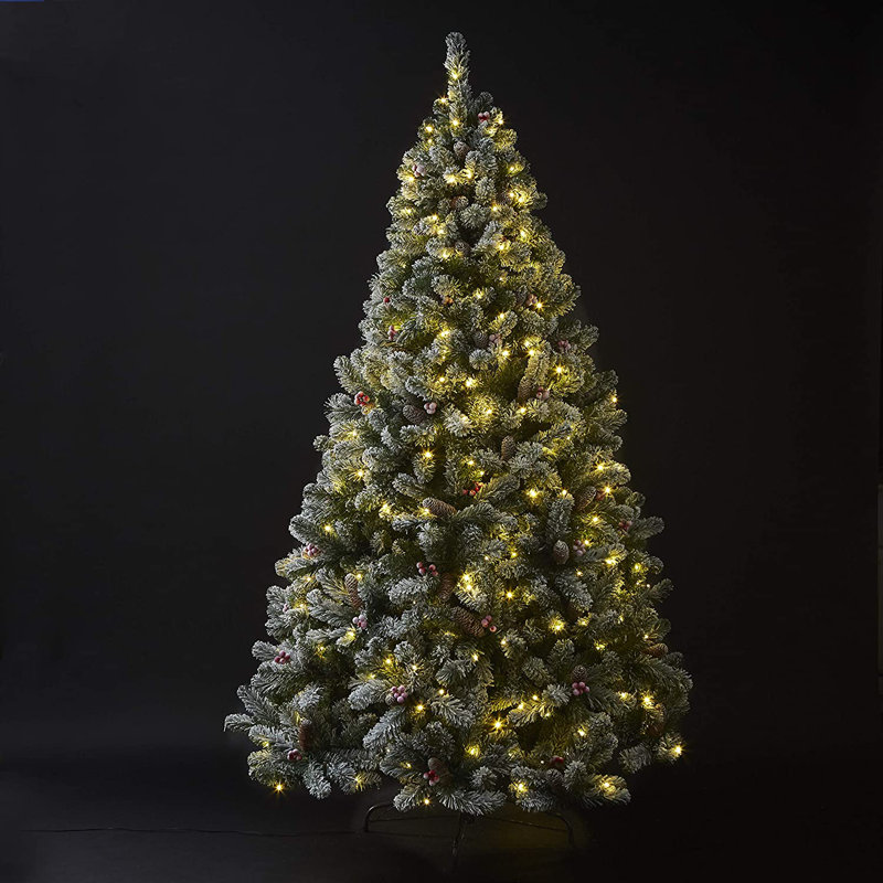 7ft Extra Full Green Spruce Flocked/Frosted Christmas Tree with 380 LED Lights, 5.91ft H