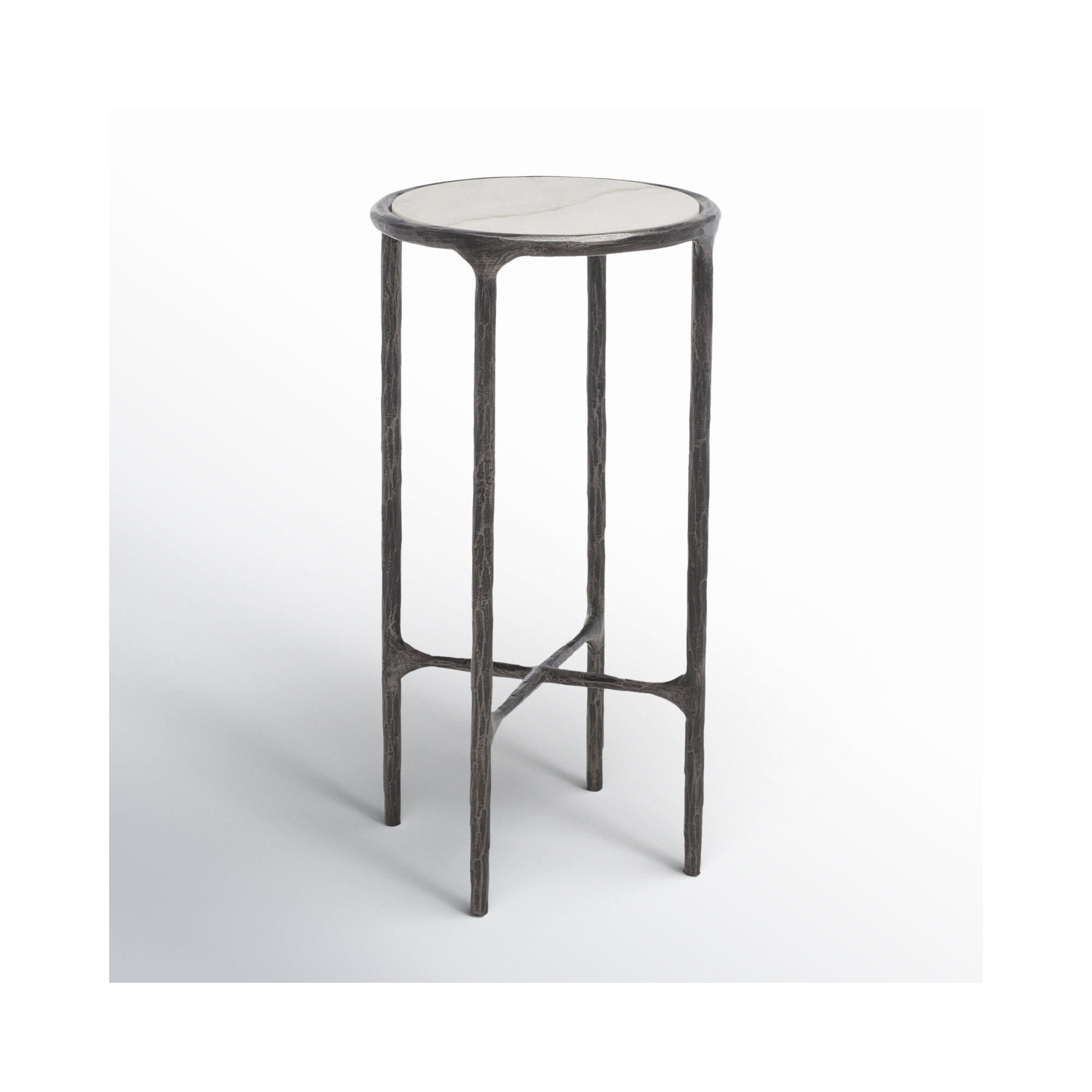 Evelynn Glass Cross Legs End Table, White Marble Top/Black Base