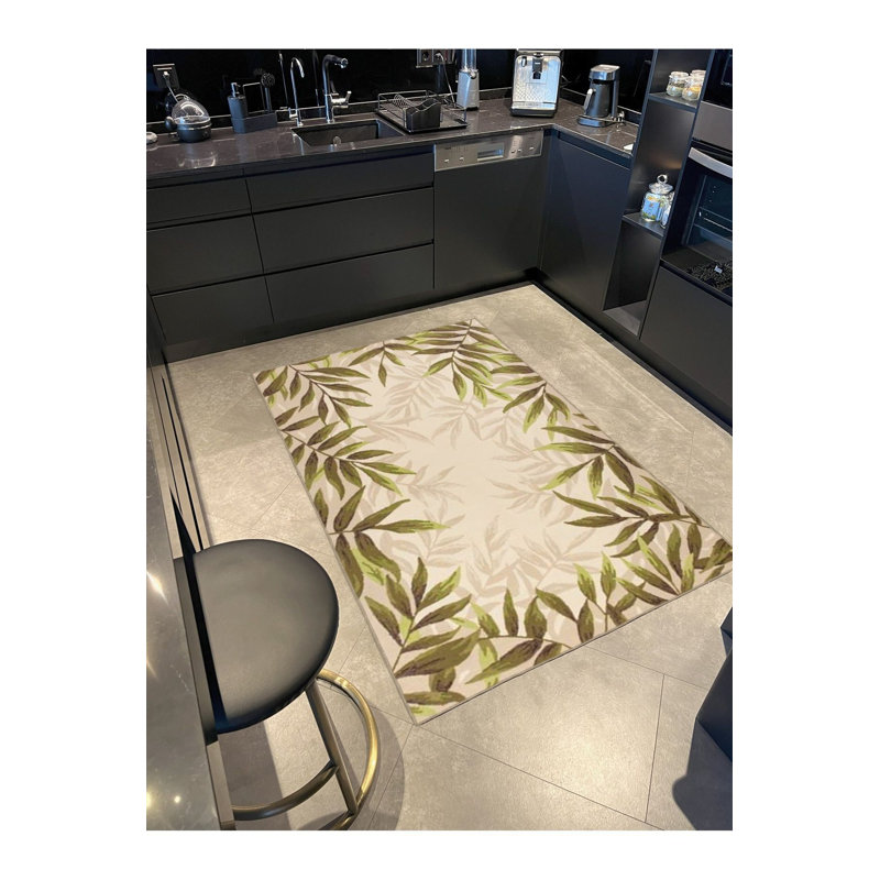 Tapis vert tissé à motif de feuilles vertes, Tapis de couloir 3 pi 3 po x 6 pi 7 po inclus