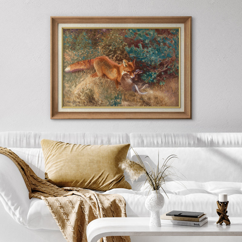 Renard, chasse, lapin, scène de la faune, œuvre d'art classique européenne sur toile, estampe numérique sur toile encadrée