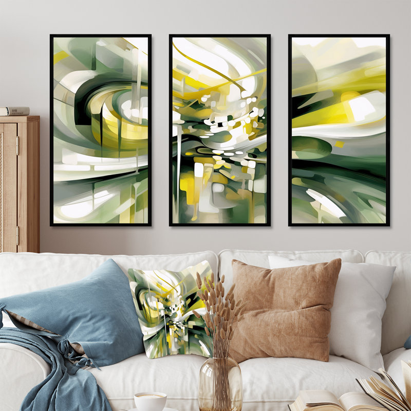 Dynamic Waveforms II - ensemble d'art mural scandinave, Cadre flottant noir, H 32 po x l 48 po x P 1 po