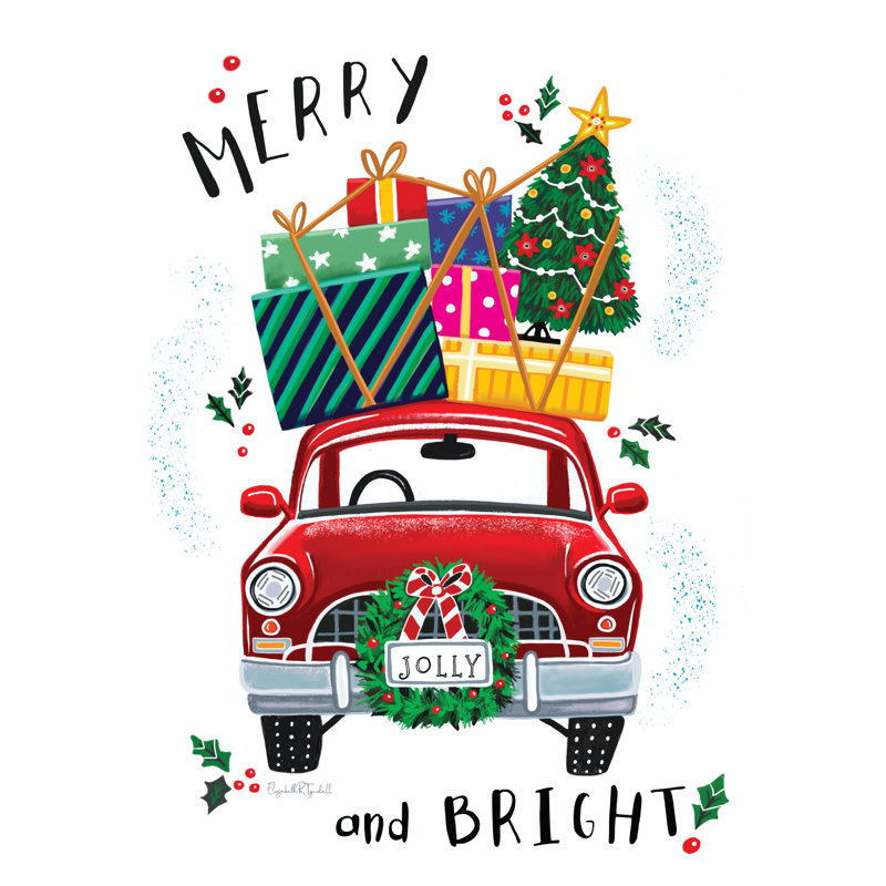 «Merry and Bright Holiday Car» par Elizabeth Tyndall, H 16 po x l 12 po