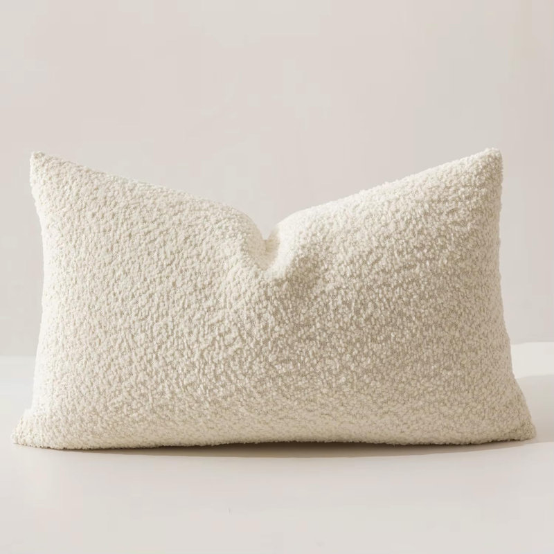 Soft Chenille Bouclé-style Filled Throw Pillow, Rectangle 12"H x 20"W, Ivory