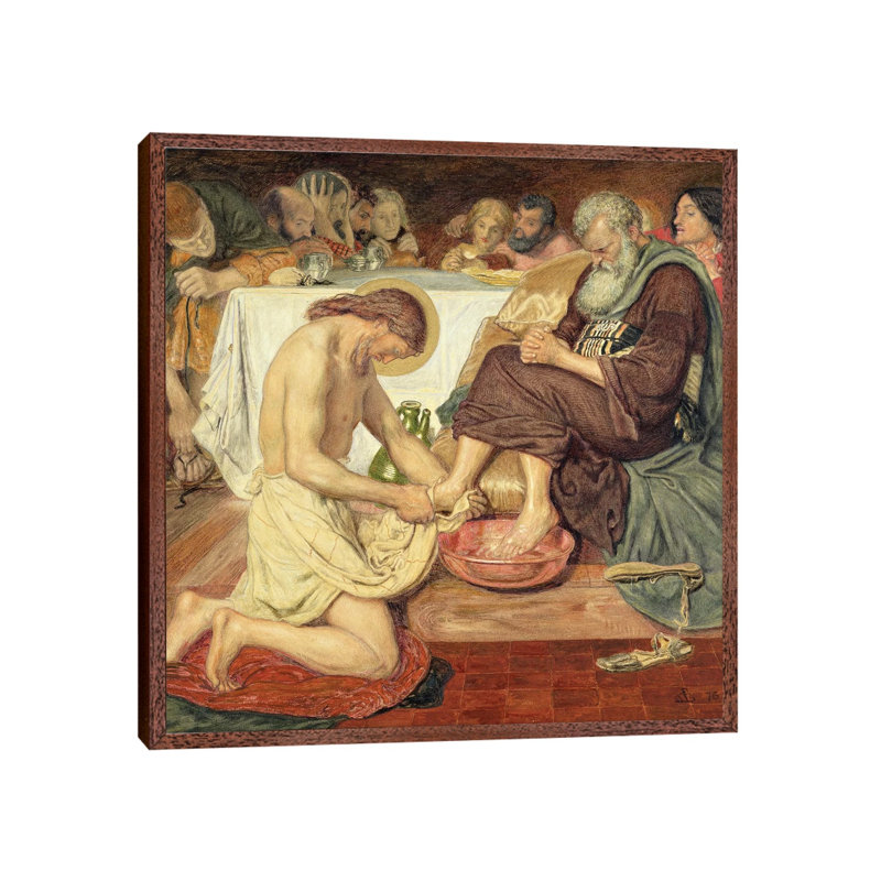 Jesus Washing Peter's Feet, 1876 by Ford Madox Brown - Painting on Canvas, Classic Brown Wood Framed