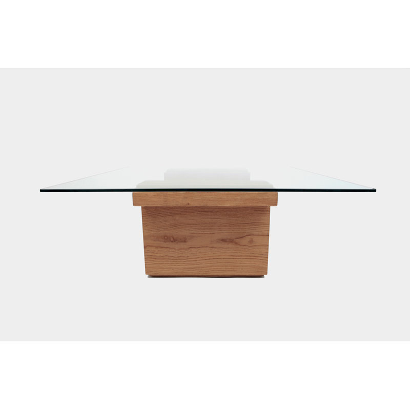 SQG Glass Top Coffee Table, White Oak, 14.5" H x 38" L x 38" W