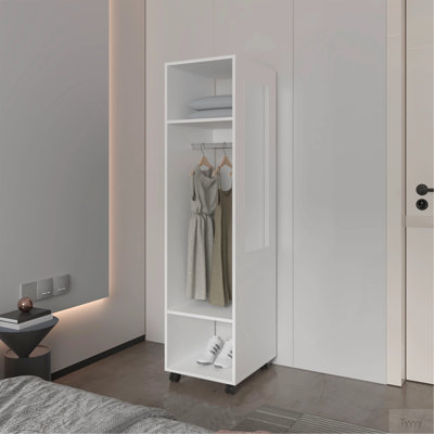 Armoire blanche à 3 tablettes avec miroir et rangement ouvert