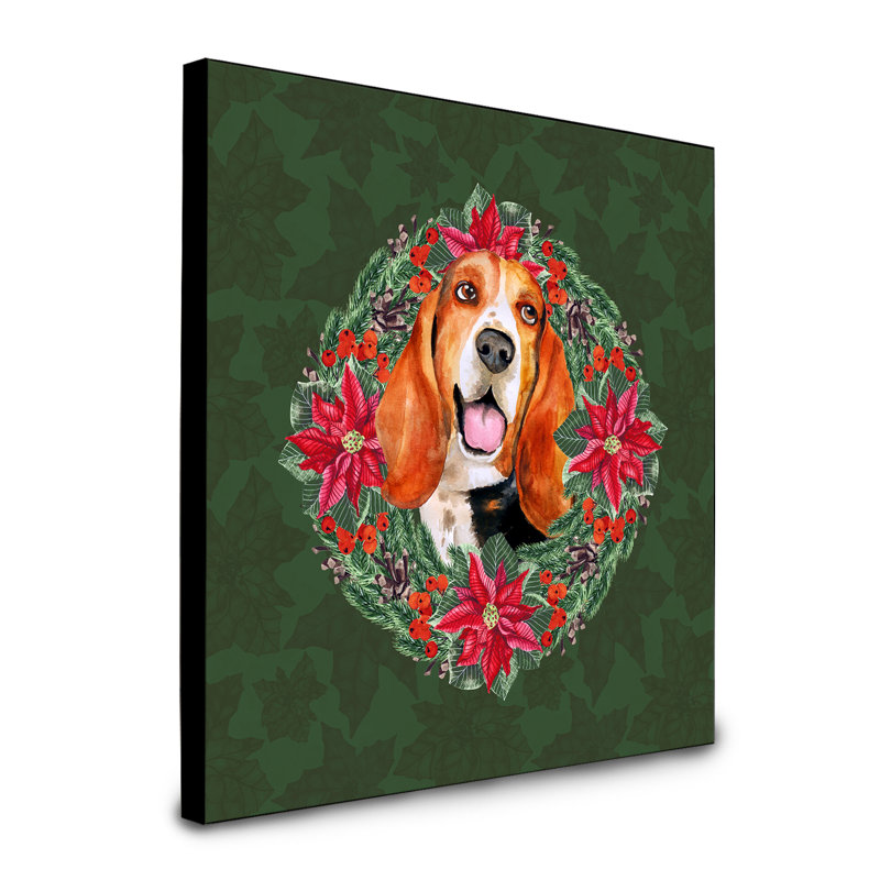 Panneau mural d’art à couronne poinsetta Fabrienne, Basset hound