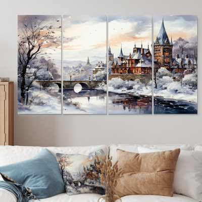 «Wonderful Village Winter At Christmas III - Winter Landscape», ensemble de 4 décorations murales