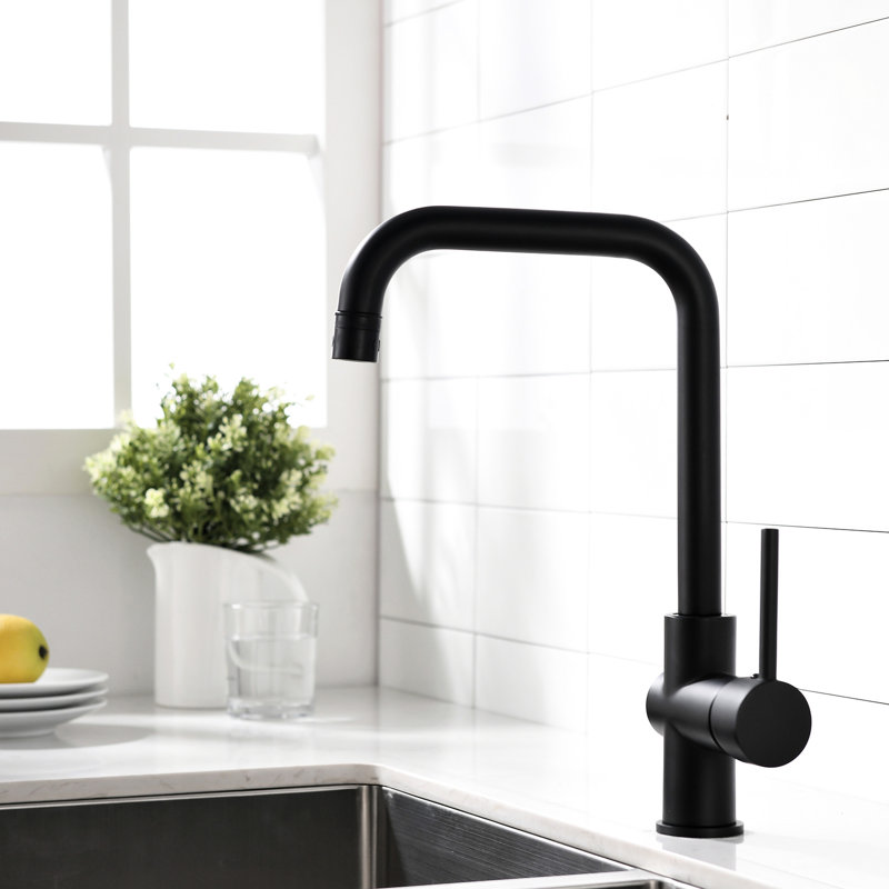 Robinet d'évier de cuisine noir monocommande à une poignée avec accessoires d'installation Levier en nickel brossé pour les maisons et les bureaux