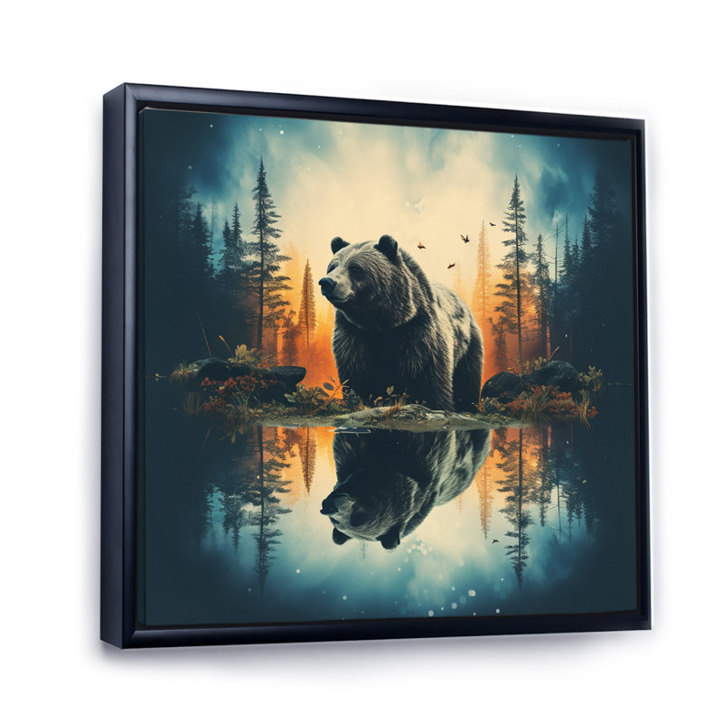 «Double Exposure Bear», art mural ours, H 24 po x l 24 po x P 1 po, Cadre flottant noir
