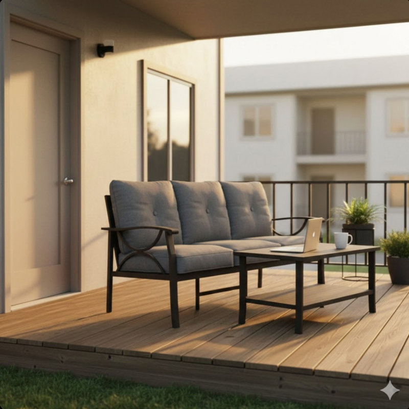 2 Piece Outdoor Patio Set, 70" All-Weather Metal 3-Seat Metal Patio Sofa And Rectangular Coffee Table , Khaki Frame With Cushions