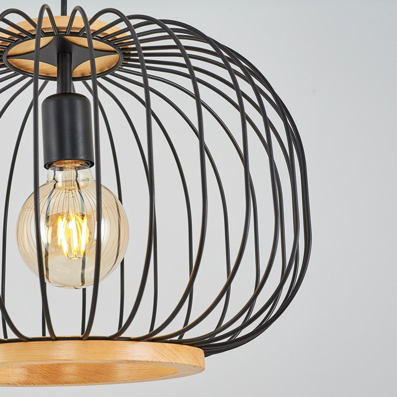 Industrial Style Chandelier with Wooden Body, Black Finish, 13.4 in Diameter x 47.2 in Height | E27 Socket for 40W Bulb (Not Included) | Modern Plain Design, Perfect for Living Room, Dining Room & Entryway