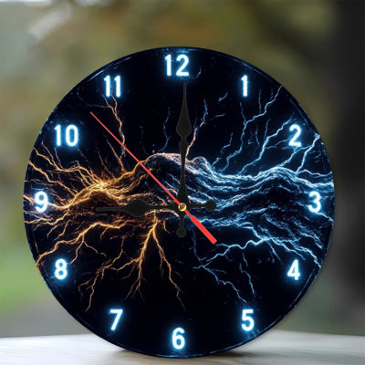 Clock Face With Orange Blue Lightning
