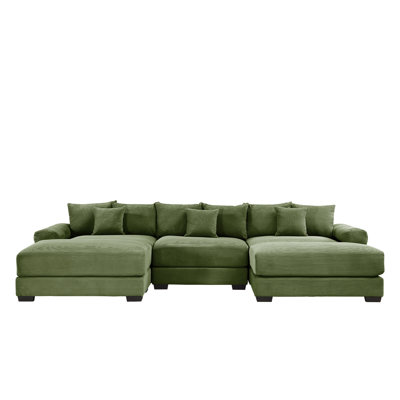 130" Oversized Cloud Modular Sectional Couch, Premium Corduroy Fabric, 3-Seater Deep Seat Wide Armrests,  With Chaise,Ergonomic Design, Easy Assembly For Lounges Living Room