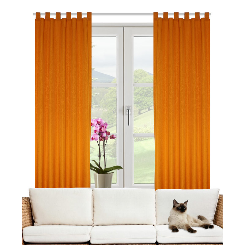 Friedland Synthetic Tab Top Curtain Pair, Opaque, 132cm Width x 175cm Drop, Orange