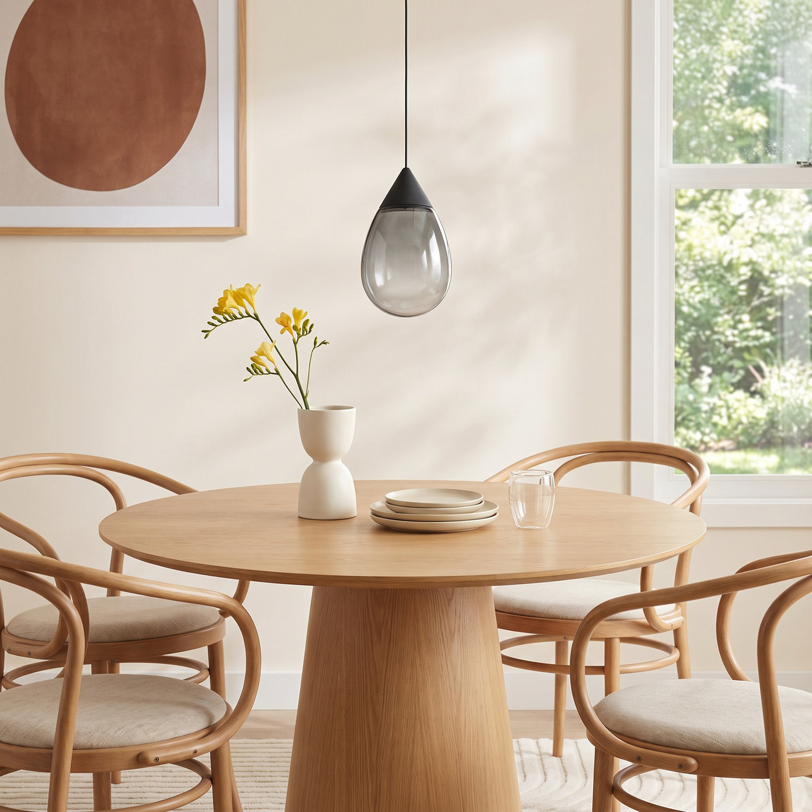 Alheidis Single Light Glass Dimmable LED Pendant, Matte Black, Smoke