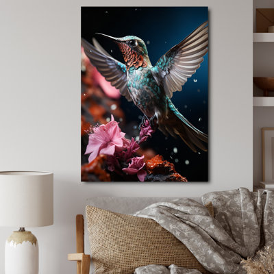 Avdullah Teal Pink Animal Hummingbird - Print on Canvas