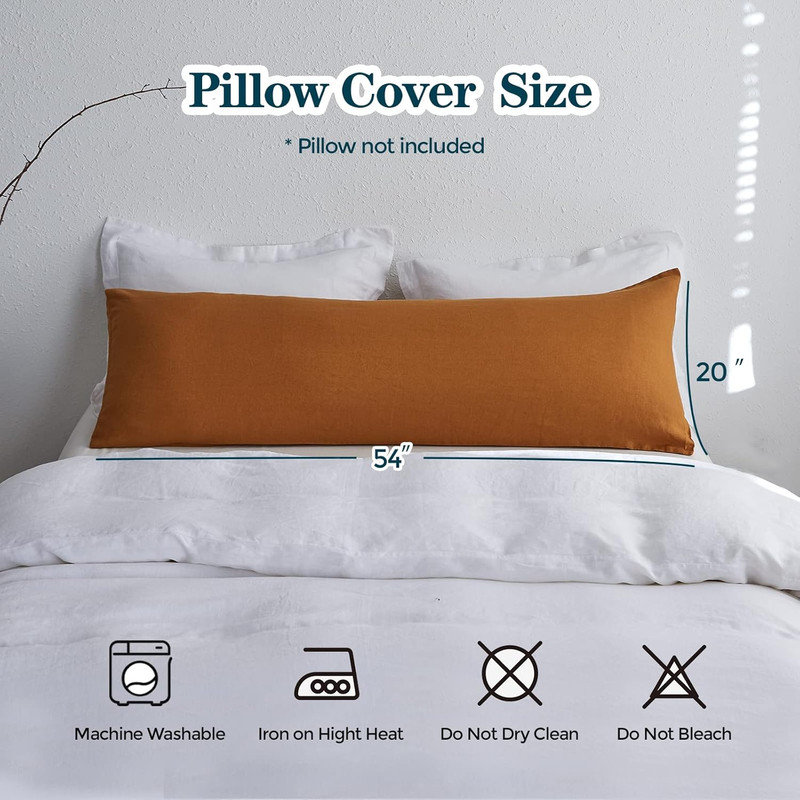 Housse de coussin corporel 100% lin pur 20 po x 54 po, Rouille