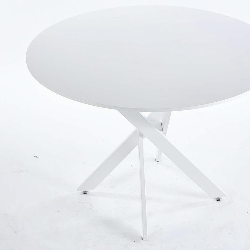 Table de salle à manger 42,1 "Mid-Century pour 4 à 6 personnes avec plateau rond en MDF, table de salle à manger à piédestal, table basse de loisir, pieds croisés