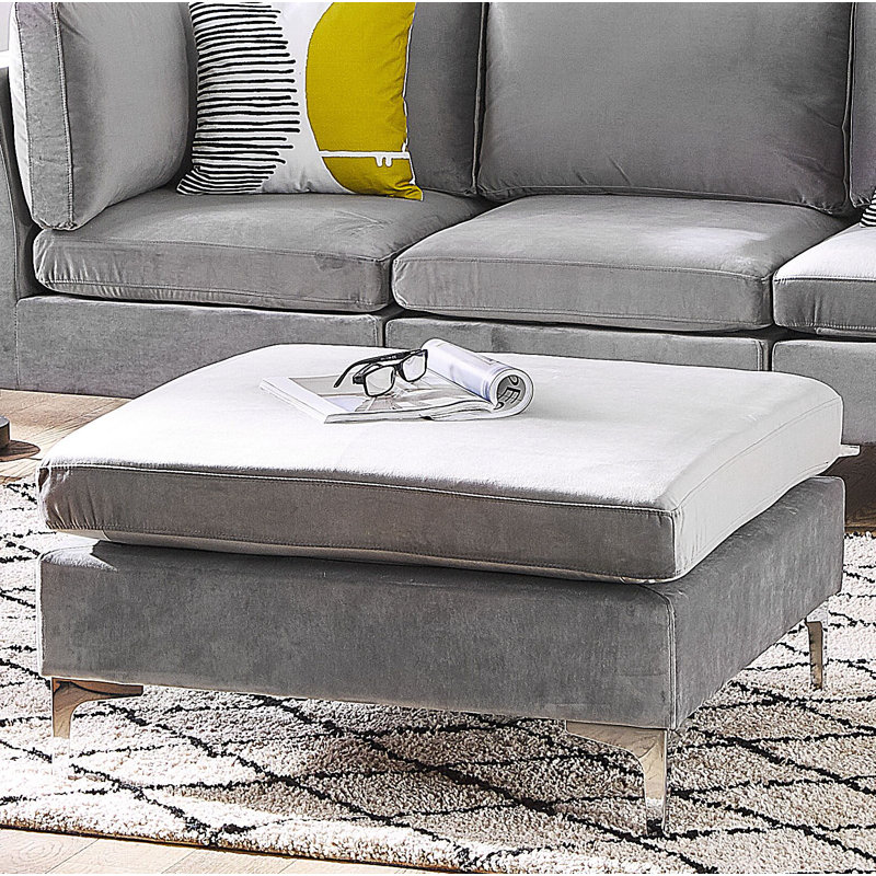 Aliya 85cm Wide Velvet Square Solid Colour Footstool Ottoman, Grey