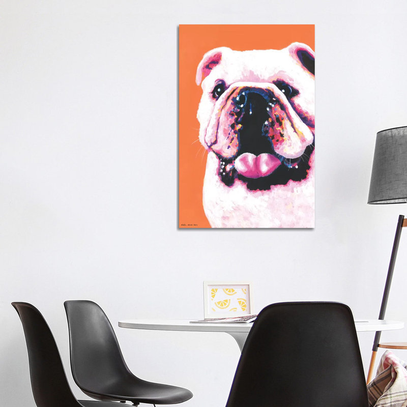 Bulldog On Orange by Kirstin Wood - Wrapped Canvas Gallery-Wrapped Canvas Giclée, 101.6cm H x 101.6cm W