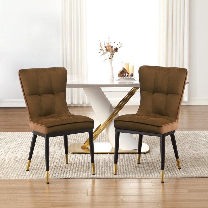 Velvet Upholstered Dining Chair, Camel