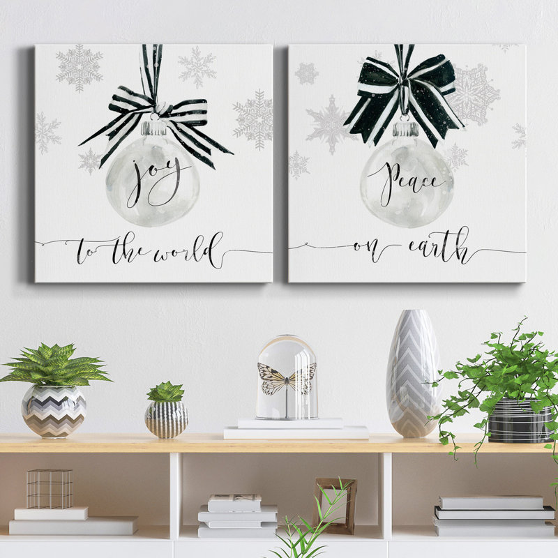 Joy Joy Ornament - ensemble de 2 reproductions d'art texturé sur toile tendue, H 10 po x l 10 po x P 1,25 po