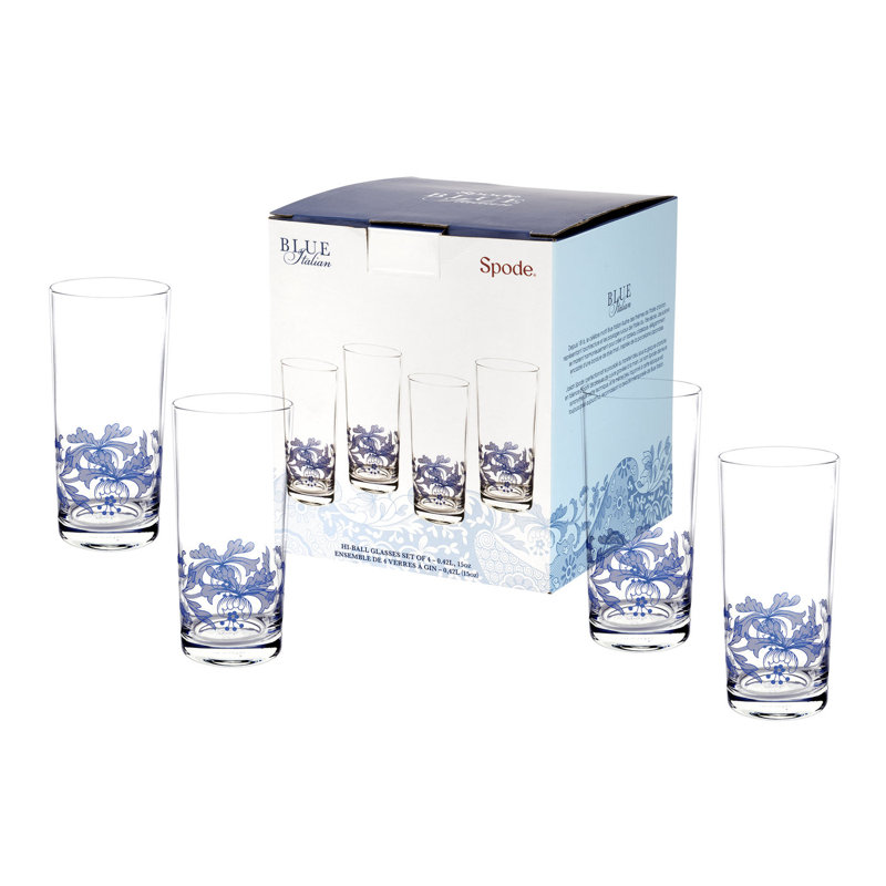Spode Blue Italian Highball Glasses 15 Oz