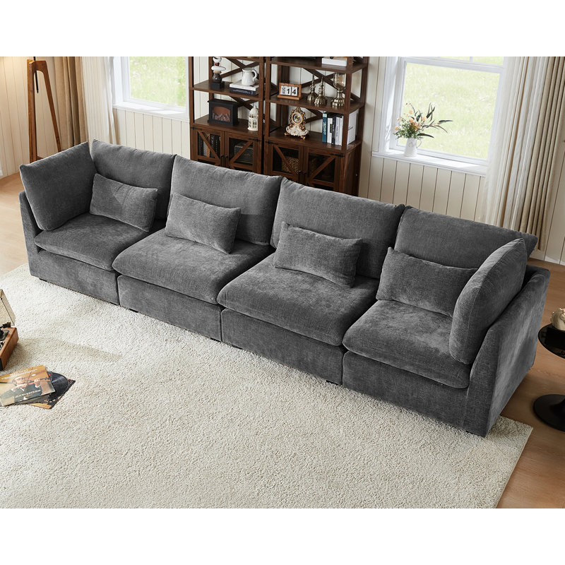 4 Seater Chenille Oversized Modular Sofa Extra Deep Cloud Sectional Couch With Ottoman Chaise Fsc Certified Fluffy Sofa