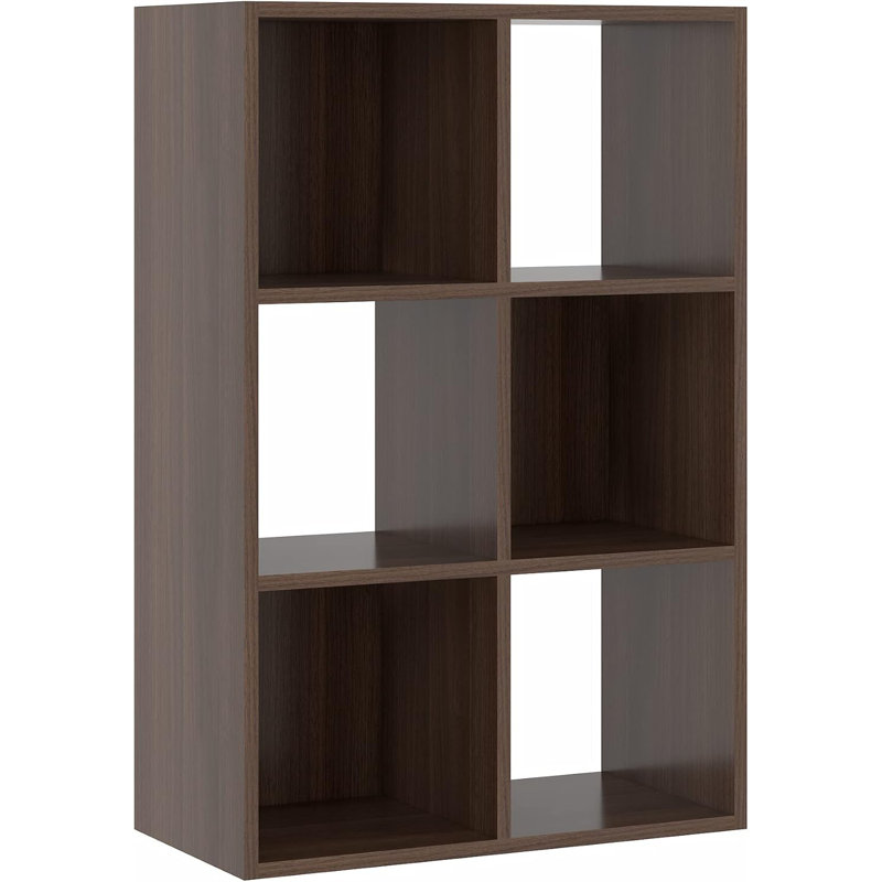 Ebern Designs Bookcase, 6 Cube Open Storage Organizer Display Bookshelf, (3 Shelves) 35.4"H x 25.6"W x 11.8"D, Walnut