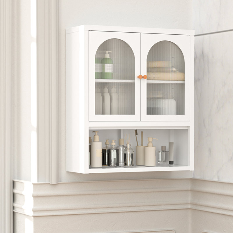 27.6"H Metal Wall Bathroom Cabinet with Adjustable Shelf and Open Storage, White
