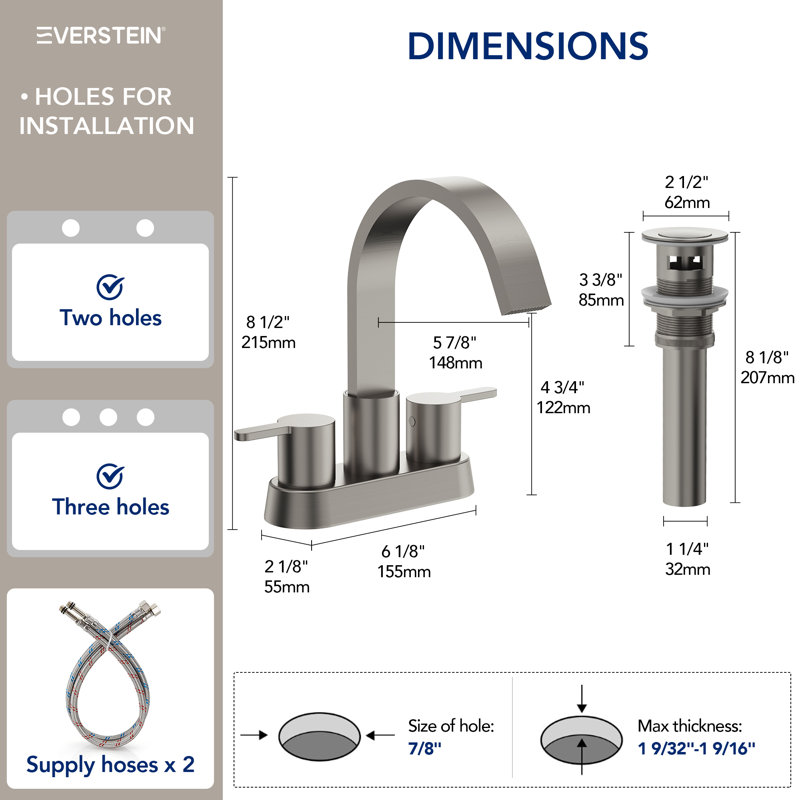 Centerset Bathroom Faucet with Drain Assembly, 2-handle Bathroom Sink Faucet, Brushed Nickel
