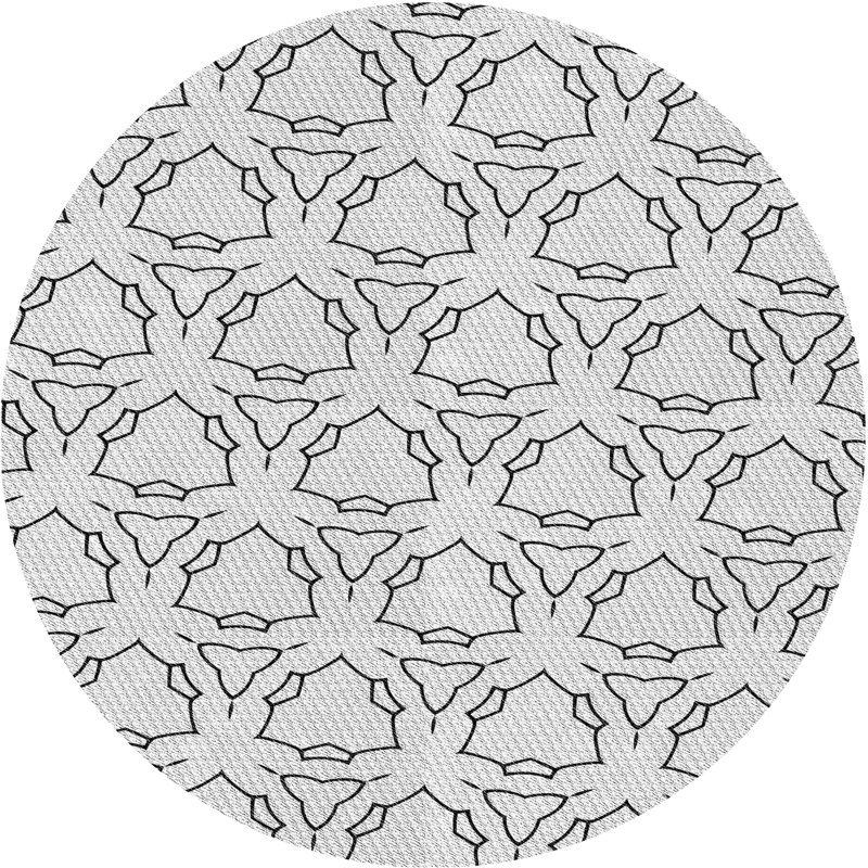 Tapis blanc/noir à motifs, Rond 4 pi