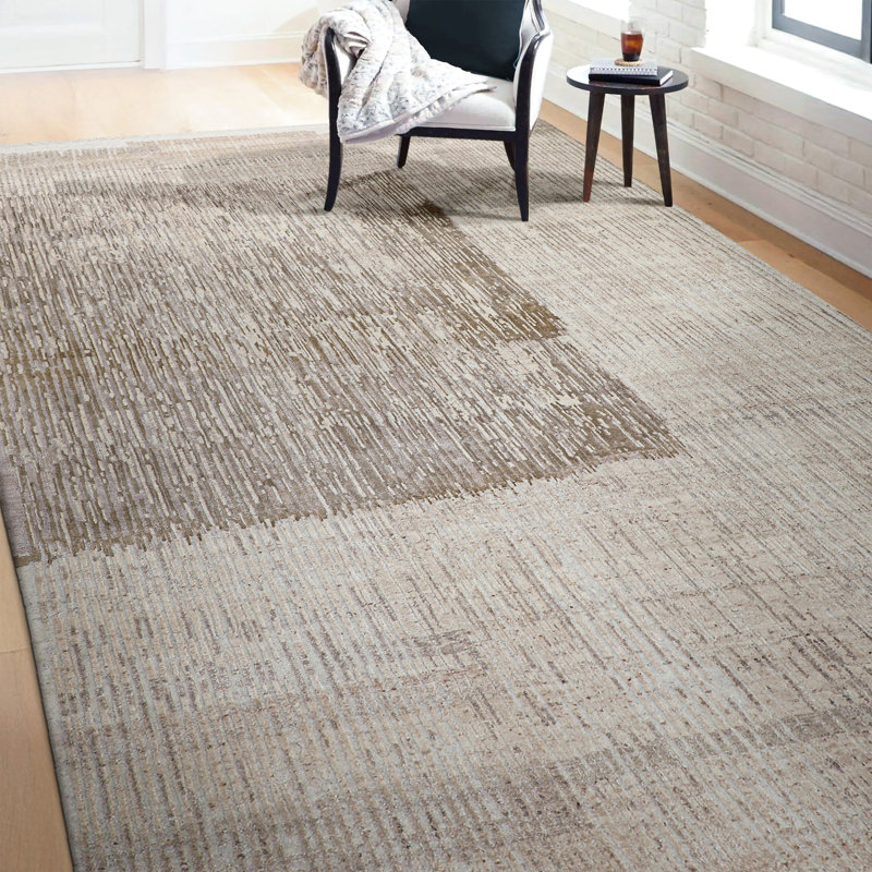 Tapis ivoire et naturel noué à la main de haute qualité, Rectangulaire 8 pi x 10 pi