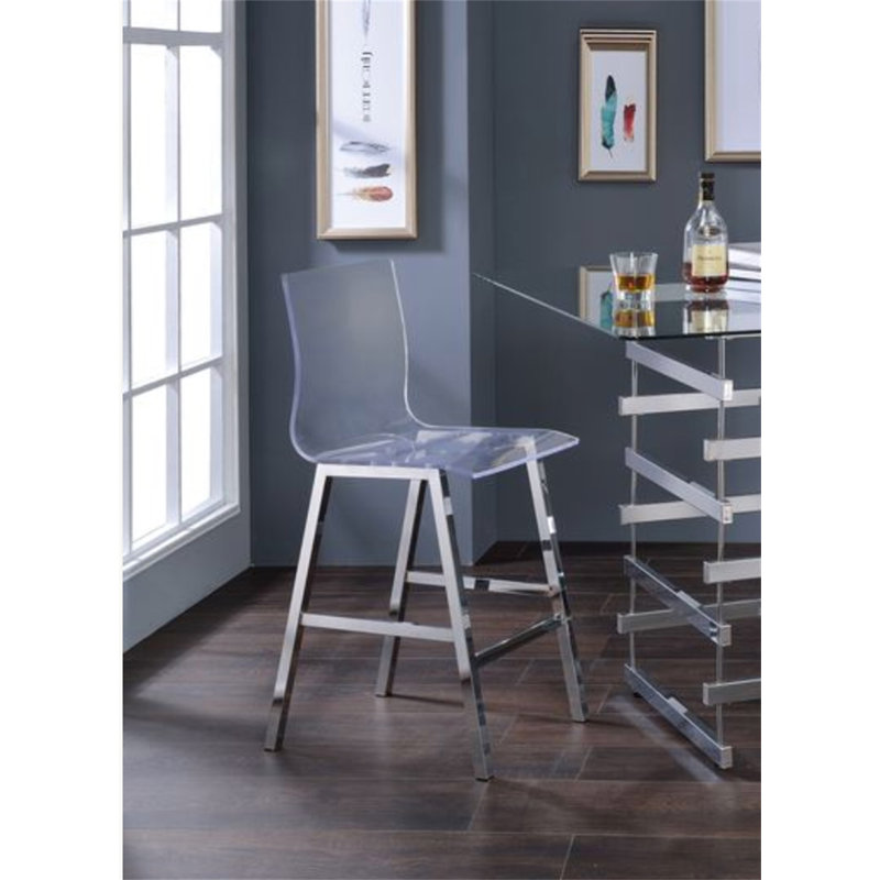 Nadie Clear Acrylic & Chrome Finish Counter Height Chair (Set Of 2)