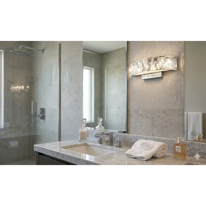 1-Light Chrome LED Wall Sconce With Clear Crystal Accents
