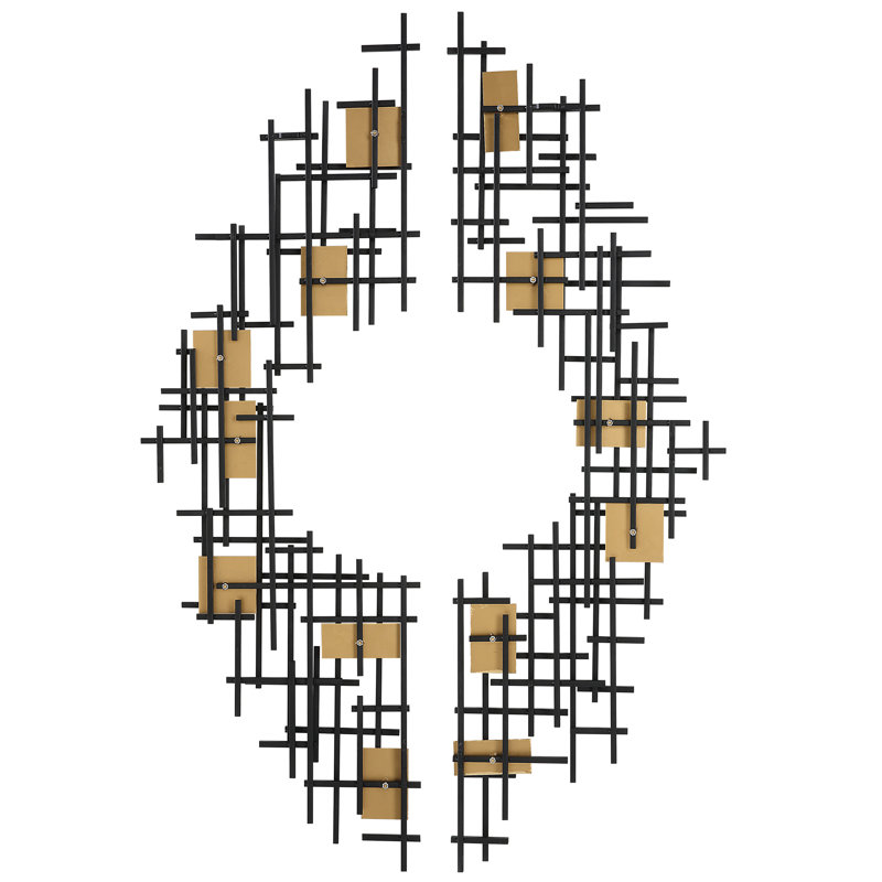 Elliptical Black and Gold Metal Wall Sculpture Set