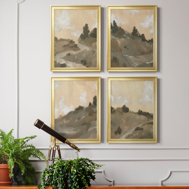 " Hillside Walking Path I " 4 - Pieces Painting Print, 42.5" H x 30.5" W x 1" D, Gold